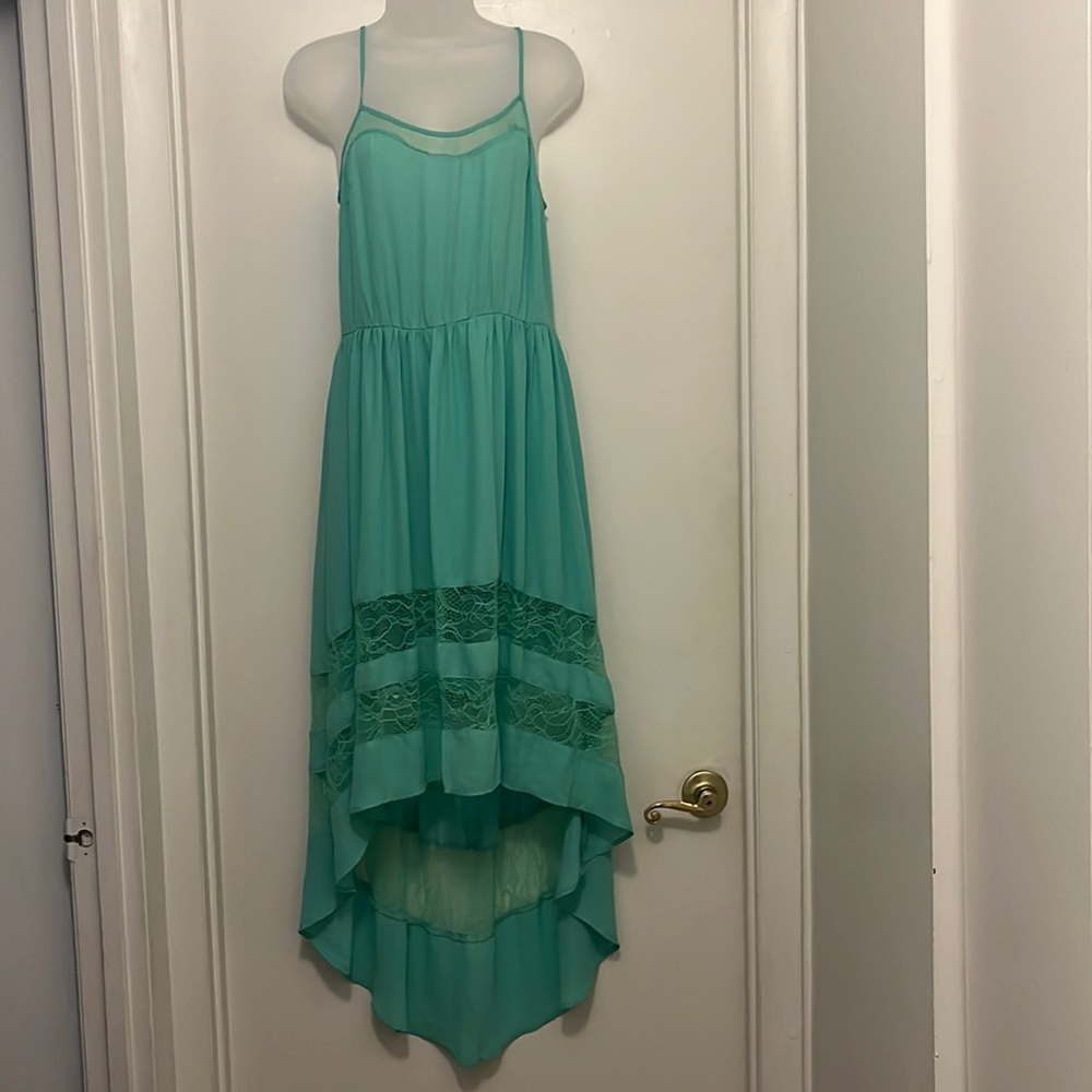 Turquoise lace high-low dress